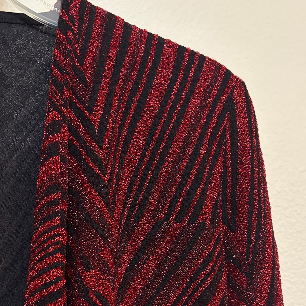 Allegra K Red & Black Sparkly Stripe Holiday Open Waterfall Cardigan NWOT - Picture 7 of 15